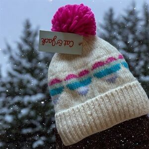 Cat & Jack Cream Beanie with Pink Pom-Pom
